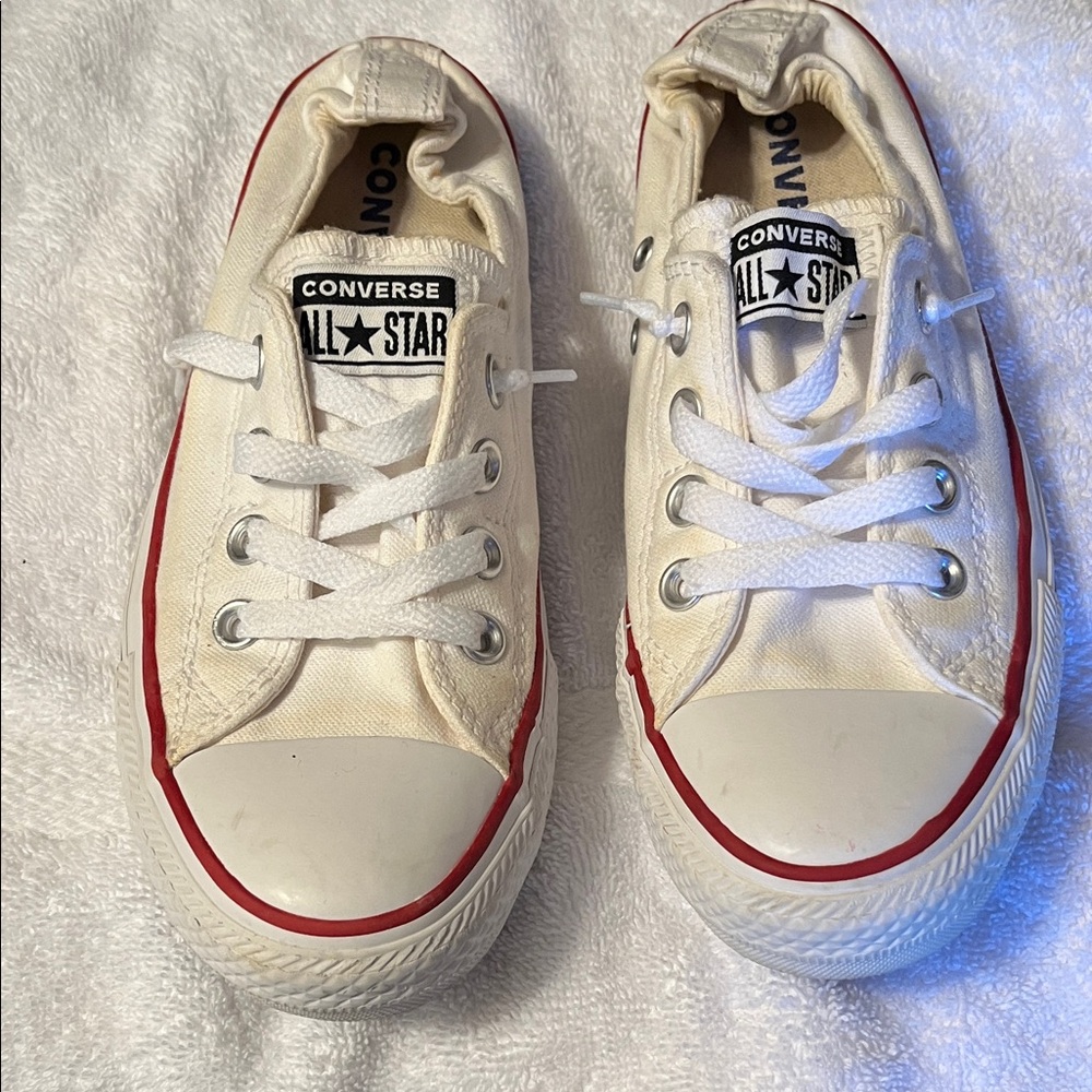 Converse women Cream Canvas Sneakers with Red Trim